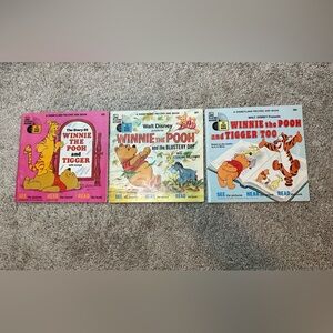 Lot of 3 Vintage Walt Disney's Book and Record Read Along Winnie the Pooh Tigger
